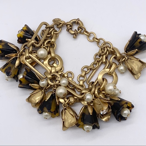 J. Crew Tortoise Pearl Crystal Gold Bracelet - Picture 3 of 3
